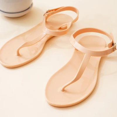Gambar Ataru Ukuran 37 Sandal Wanita T Strap Jelly - Krem Nude
