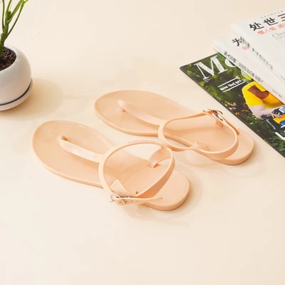 Gambar Ataru Ukuran 37 Sandal Wanita T Strap Jelly - Krem Nude