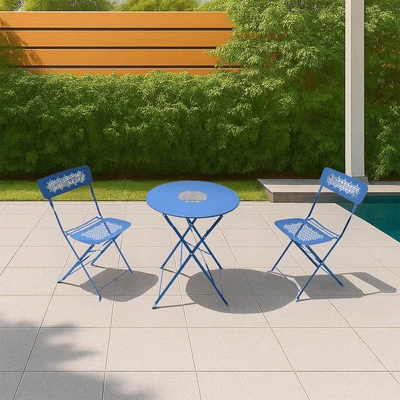 Gambar Soleil Lucia Kursi & Meja Lipat Teras Bistro Set 3 pcs - Biru