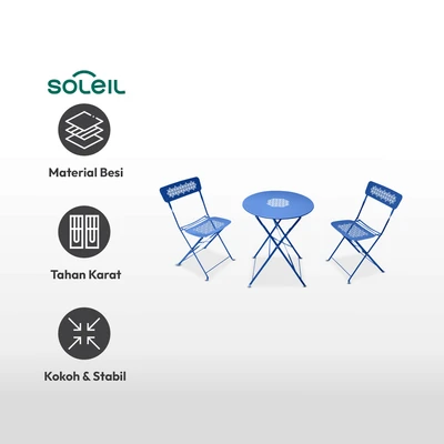 Gambar Soleil Lucia Kursi & Meja Lipat Teras Bistro Set 3 pcs - Biru