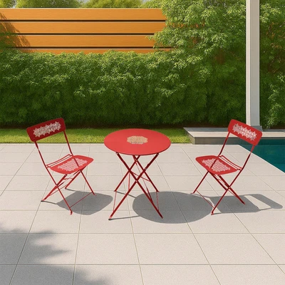 Gambar Soleil Lucia Kursi & Meja Lipat Teras Bistro Set 3 pcs - Merah