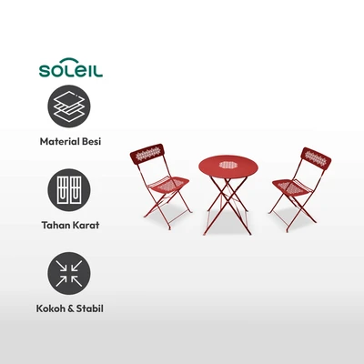 Gambar Soleil Lucia Kursi & Meja Lipat Teras Bistro Set 3 pcs - Merah