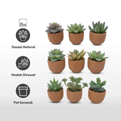 Gambar Arthome Tanaman Artifisial Succulent Mini Teacup Dengan Pot V1 5x5x8 cm Set 3 Pcs - Hijau