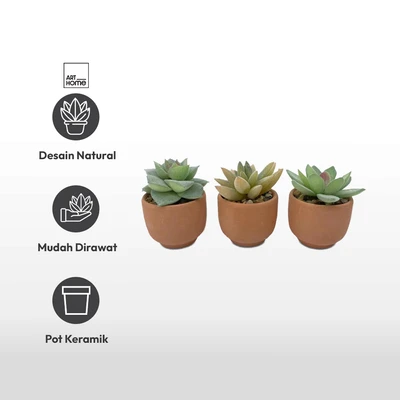 Gambar Arthome Tanaman Artifisial Succulent Mini Teacup Dengan Pot V3 5x5x8 cm Set 3 Pcs - Hijau