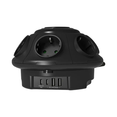 Gambar Krisbow Stop Kontak UFO 6 Soket & 4 Port USB-A/USB-C - Hitam