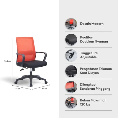 Gambar Informa G Sora Kursi Kantor Sandaran Rendah - Merah/Hitam