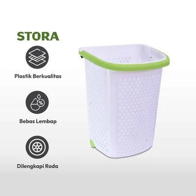 Gambar Stora 60 Ltr Keranjang Laundry Dengan Roda - Putih/hijau