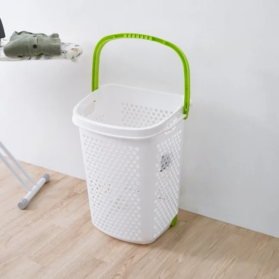 Gambar Stora 60 Ltr Keranjang Laundry Dengan Roda - Putih/hijau