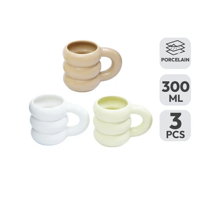 Gambar Appetite Aneko Mug Porcelain Honeycomb 300 ml Set 3 pcs - Mix