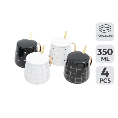 Gambar Appetite Akiho Mug Porcelain 350 ml Set 4 pcs - Hitam/Putih