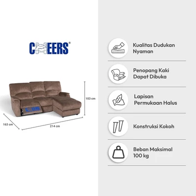 Gambar Cheers Missouri Sofa L Sudut Recliner Fabric Kanan - Cokelat Chestnut