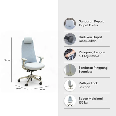 Gambar Sevati Geeta Kursi Kantor Sandaran Tinggi - Putih/Biru
