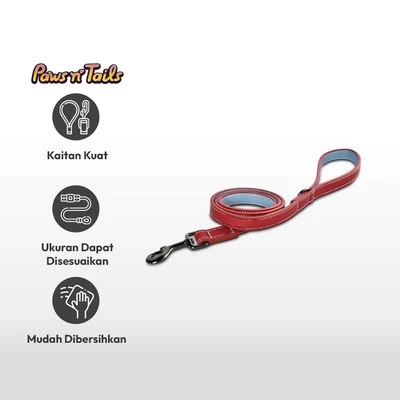 Gambar Paws N Tail Tali & Kalung Anjing Kulit Small - Merah