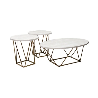 Gambar Ashley Tarica Meja Tamu & Meja Sisi T385 Set 3 pcs - Putih/Gold
