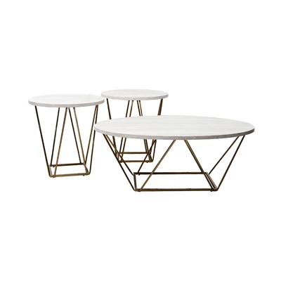 Gambar Ashley Tarica Meja Tamu & Meja Sisi T385 Set 3 pcs - Putih/Gold