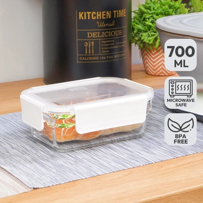 Gambar Glasslock Pure Wadah Makanan Rectangle 700 ml - Putih