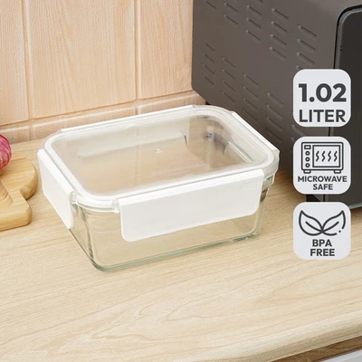 Gambar Glasslock Pure Wadah Makanan Rectangle 1.02 Liter - Putih