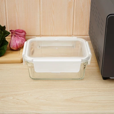 Gambar Glasslock Pure Wadah Makanan Rectangle 1.02 Liter - Putih