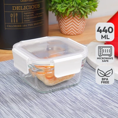 Gambar Glasslock Pure Wadah Makanan Square 440 ml - Putih