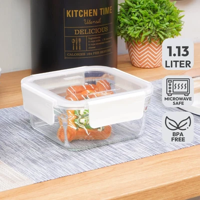 Gambar Glasslock Pure Wadah Makanan Square 1.13 Liter - Putih