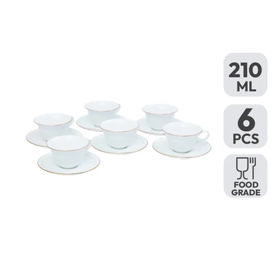 Gambar Appetite Athena Cangkir Porcelain Dengan Saucer 210 ml Set 6 pcs - Putih