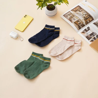 Gambar Ataru Set 3 Pasang Kaos Kaki Stripes - Cokelat