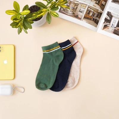 Gambar Ataru Set 3 Pasang Kaos Kaki Stripes - Cokelat