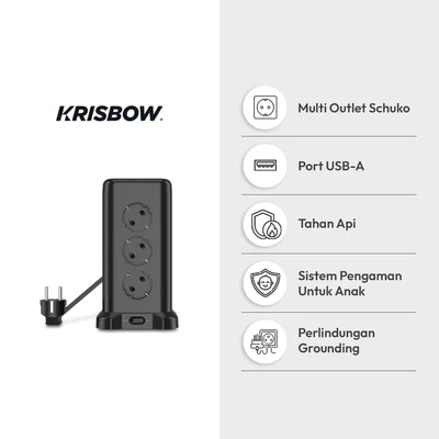 Gambar Krisbow Stop Kontak Tower 12 Soket & 4 Port USB-A