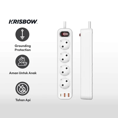 Gambar Krisbow Stop Kontak 4 Soket Dengan Type C & Usb