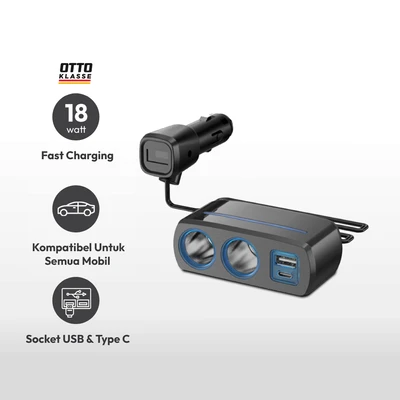Gambar Otto Klasse Charger Mobil USB & Type C Dengan Lighter Socket 1928D