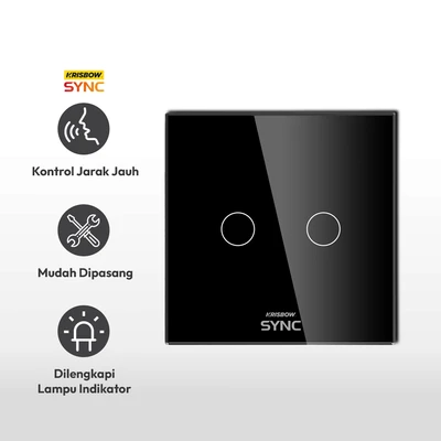 Gambar Krisbow Sync Saklar Wifi 2 Gang 800 Watt - Hitam