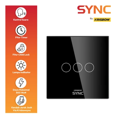 Gambar Krisbow Sync Smart Saklar WiFi 3 Gang 800 Watt - Hitam