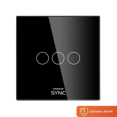 Gambar Krisbow Sync Smart Saklar WiFi 3 Gang 800 Watt - Hitam