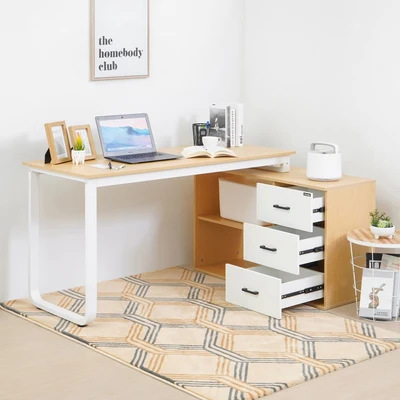 Gambar Informa Ivler Meja Kantor - Putih/Cokelat Oak