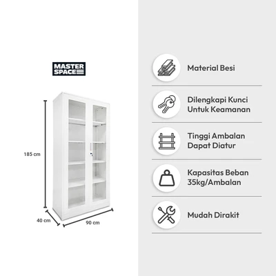 Gambar Masterspace Lemari Arsip Kantor Metal 2 Pintu Kaca - Putih
