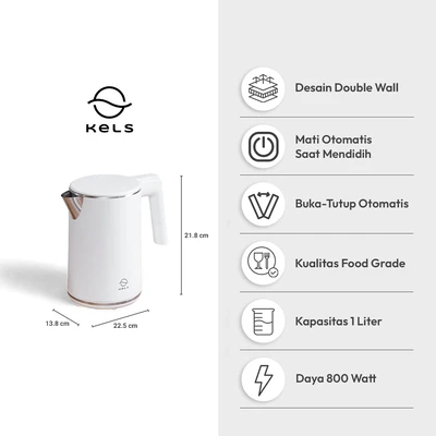 Gambar Kels Danish Teko Listrik 1 Liter 800 Watt - Putih