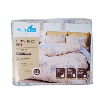 Gambar Sleeplite 160x200 cm Set 5 Pcs Seprai Queen Katun Flower - Krem