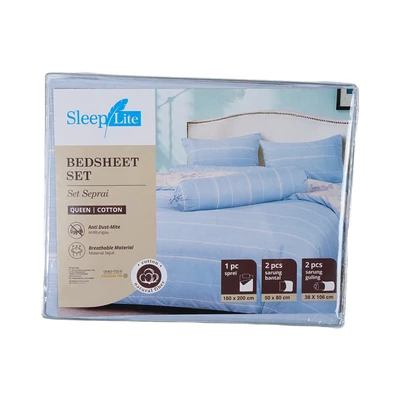 Gambar Sleeplite 160x200 cm Set 5 Pcs Seprai Queen Katun Stripe - Biru