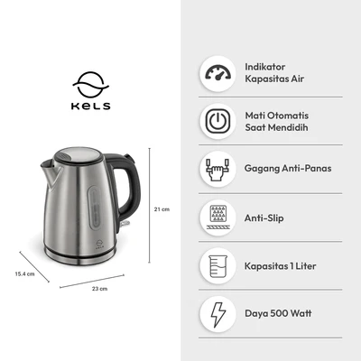 Gambar Kels Daxton Teko Listrik 1 Liter - Silver