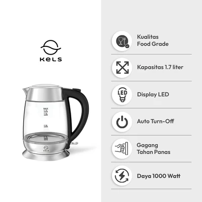 Gambar Kels Dean Teko Listrik 1.7 Liter Transparan - Silver