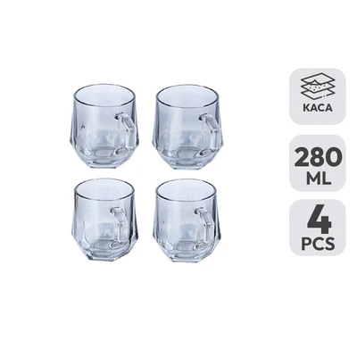 Gambar Delicia Mug Kaca 280 ml Set 4 pcs - Abu-Abu