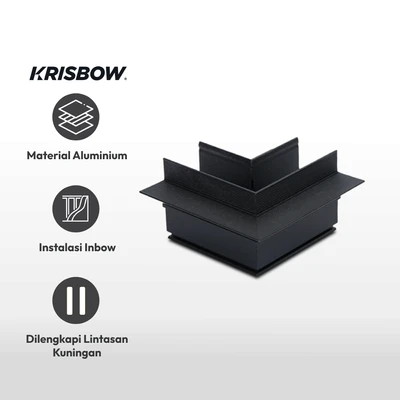 Gambar Krisbow Part Konektor Rel Lampu Sorot L Recessed High - Hitam