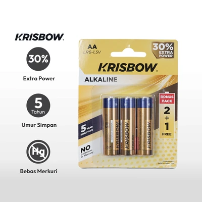 Gambar Krisbow Set 3 Pcs Baterai Alkaline Aa Lr6-1.5v