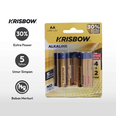 Gambar Krisbow Set 6 Pcs Baterai Alkaline Aa Lr6-1.5v