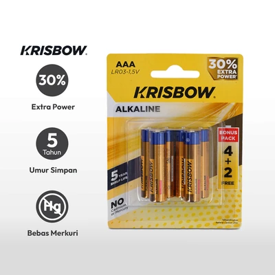 Gambar Krisbow Set 6 Pcs Baterai Alkaline Aaa Lr03-1.5v