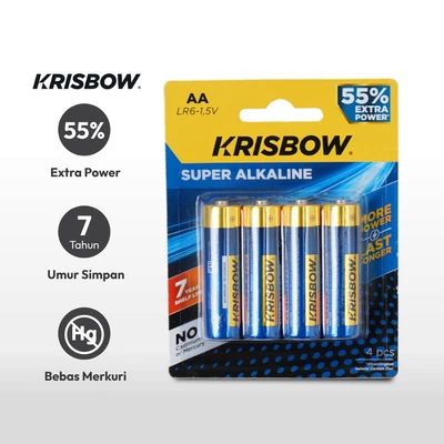 Gambar Krisbow Set 4 Pcs Baterai Super Alkaline Aa Lr6-1.6v