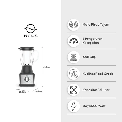 Gambar Kels Deon Blender 1.5 Liter 500 watt - Hitam/Silver