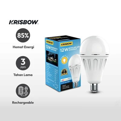 Gambar Krisbow Lumi Bohlam LED Darurat 12 Watt 1200 Lumen Cool Daylight E27 - Putih