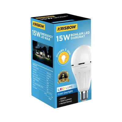 Gambar Krisbow Lumi Bohlam LED Darurat 15 Watt 1500 Lumen Cool Daylight E27 - Putih