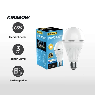 Gambar Krisbow Lumi Bohlam Led Darurat 18 Watt Cool Daylight - Putih